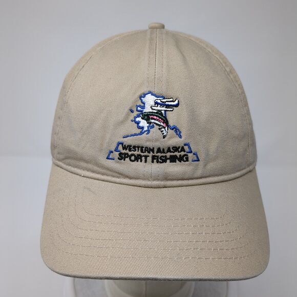 Western Alaska Sport Fishing Slideback Hat Tan OS Adjustable Embroidered Ivory - Picture 2 of 9